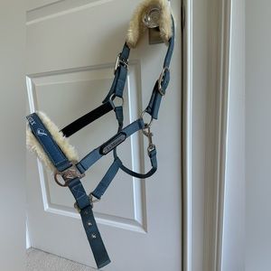 Blue Nylon LeMieux Fluffy Halter — Removable Velcro